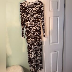 Reformation Brown and Cream Patterned Dress